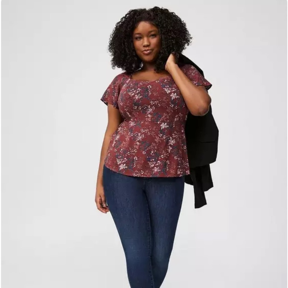 Torrid Floral Burgundy Blouse